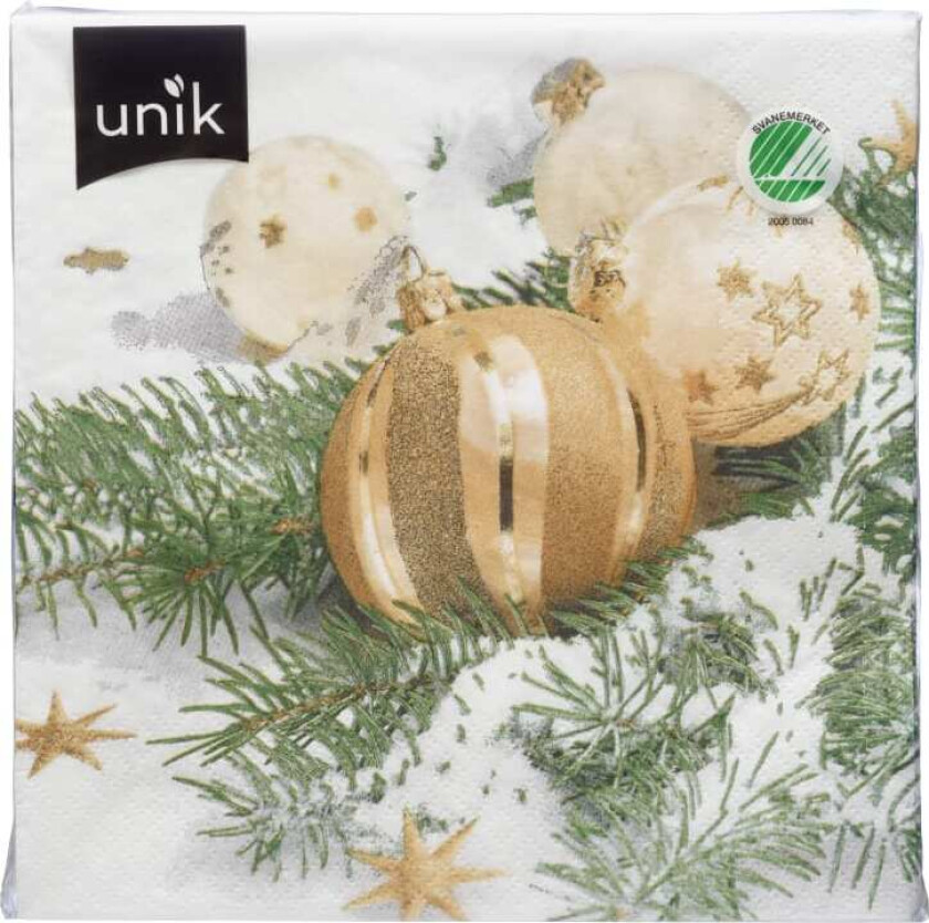 Serviett Jul Gullkuler 20stk