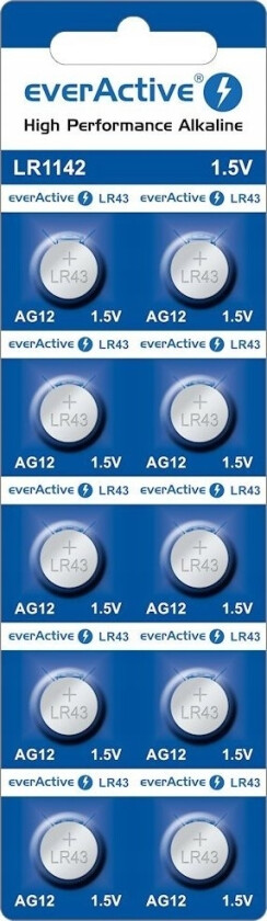 Everactive Mini Alkalisk Batteri Everactive Ag12 G12 Lr1142 Lr43 - Blisterpakning Med 10 Stk.