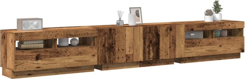 TV-benk med LED-lys gammelt tre 260x35x40 cm konstruert tre