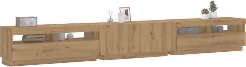 TV-benk med LED-lys artisan eik 300x35x40 cm konstruert tre