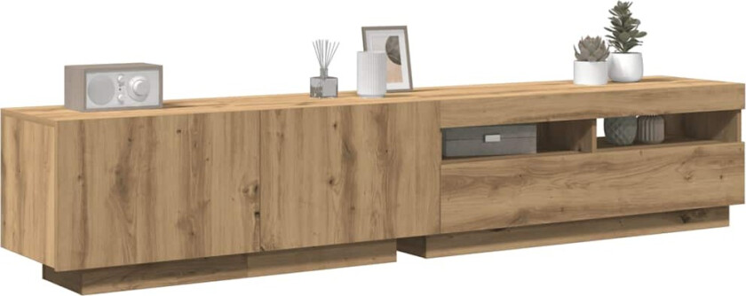 TV-benk med LED-lys artisan eik 200x35x40 cm konstruert tre