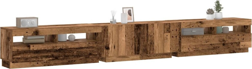 TV-benk med LED-lys gammelt tre 300x35x40 cm konstruert tre