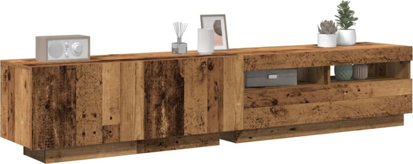 TV-benk med LED-lys gammelt tre 200x35x40 cm konstruert tre