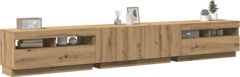 TV-benk med LED-lys artisan eik 260x35x40 cm konstruert tre