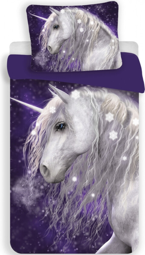 Sengetøy med enhjørningsmotiv - 100x140 cm - Vakker enhjørning med stjerner - 100% bomull sengesett