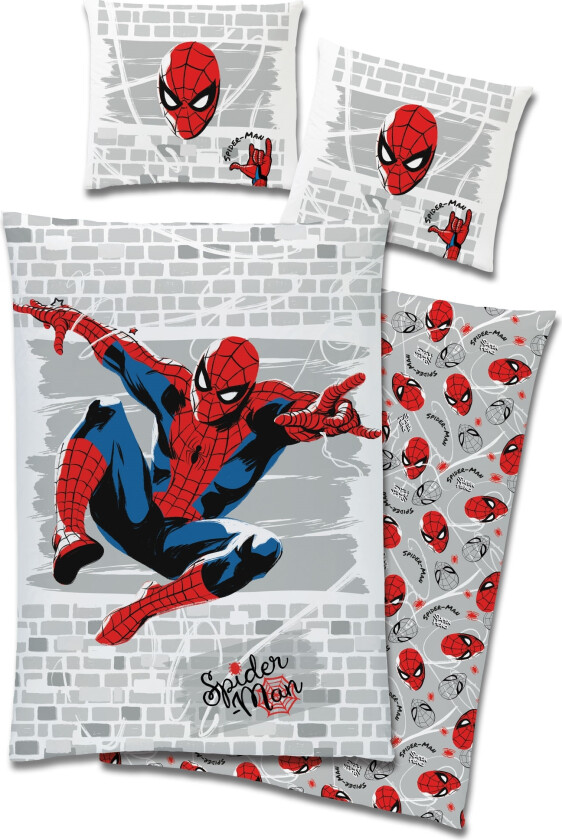 Spiderman sengetøy, mykt og deilig 100 % bomullsflanell - 140x200 cm 2-i-1 design sengesett