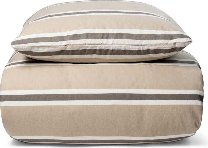 Sengetøy 200x220 cm - Stripe beige, sengetøy av flanell - Stripet sengesett - 100% bomullsflanell - By Night