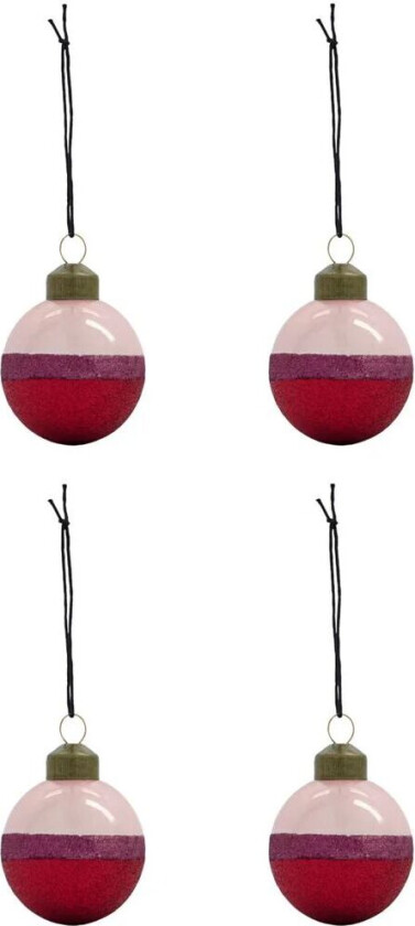 Stripe julekule Ø8 cm 4-pk Rosa-rød