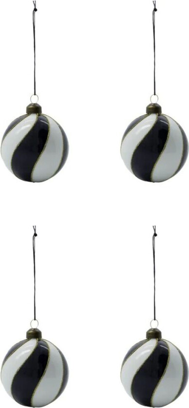 Coil julekule Ø8 cm 4-pk Svart-hvit