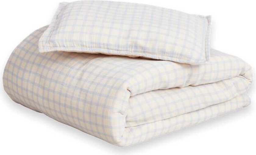 Garbo&Friends Gingham Sky Blue Muselin sengesett baby 70x80 cm/28x35 cm