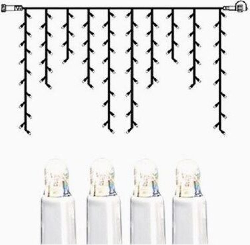 System LED istapp ekstra 100 lys 2x1m kallhvit med vit kabel. 466-38