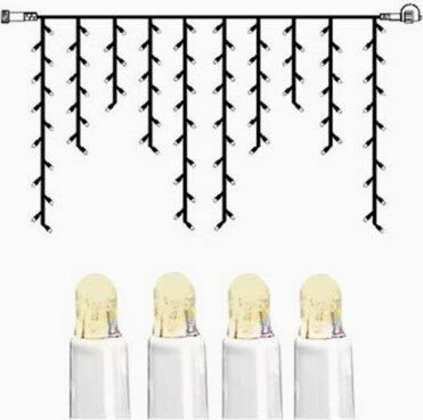 System LED istapp ekstra 100 lys 2x1m varmhvit med hvit kabel