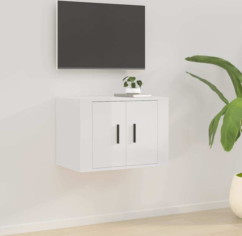 Vegghengt TV-benk høyglans hvit 57x34,5x40 cm