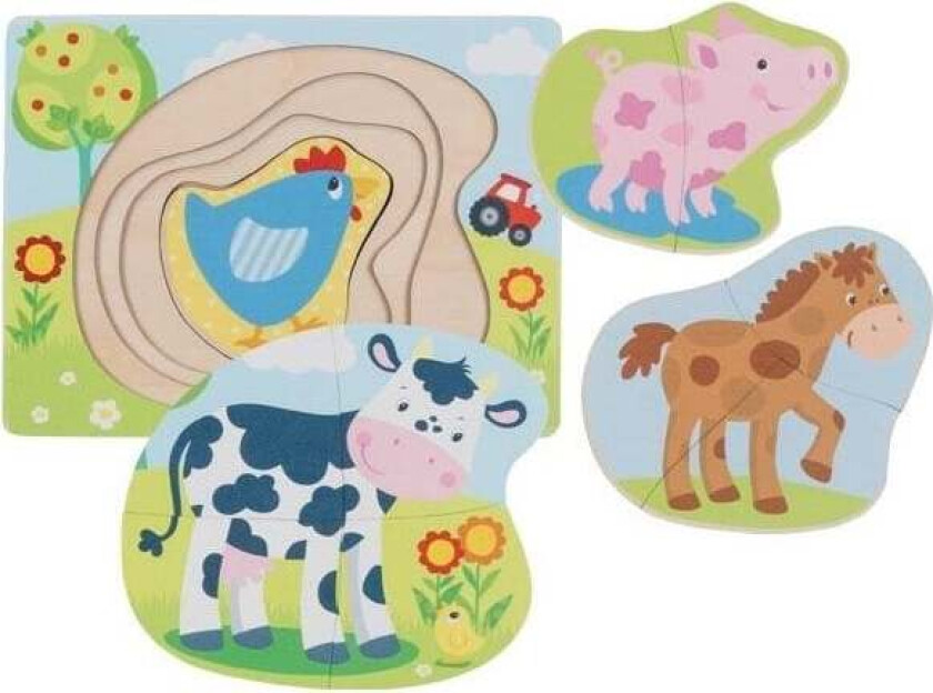 Wooden Layer Puzzle Farm Animals 10 pcs. Tre