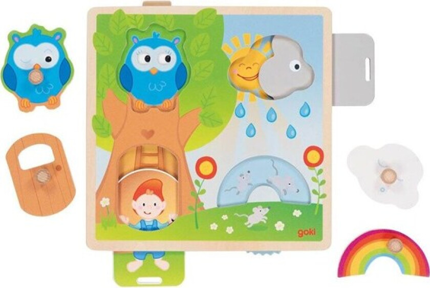 Wooden Background Shapes Puzzle Weather 4pcs Tre