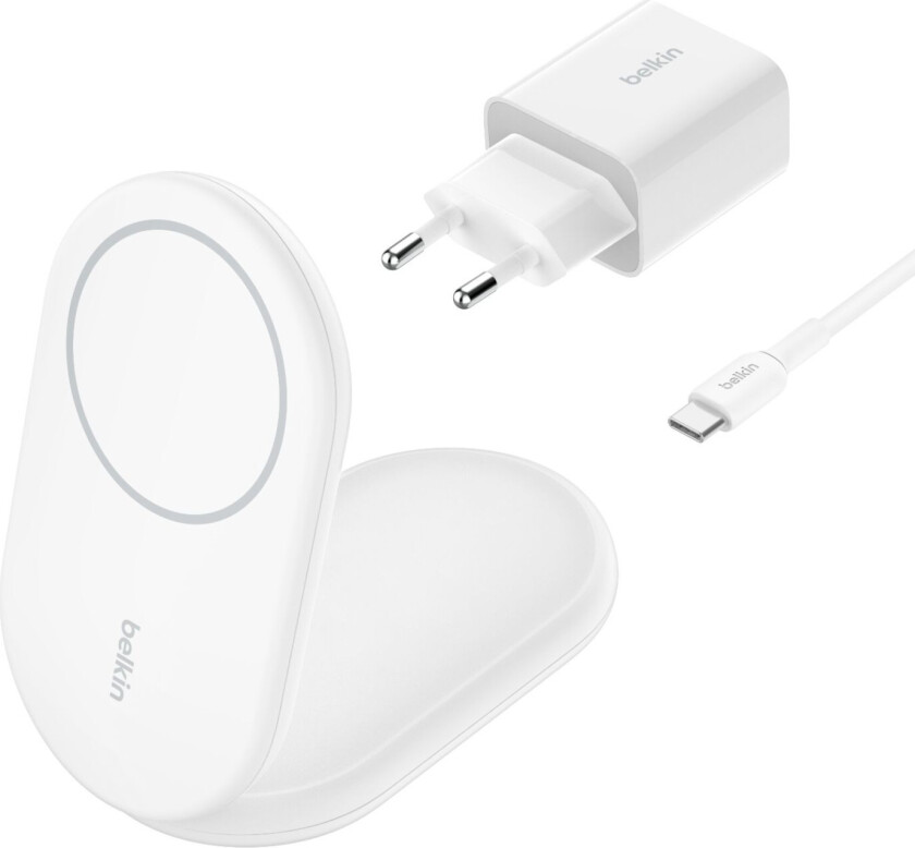 BOOST WIB007vf magnetisk trådløs lader 2 i 1 - 15W, USB-C - Hvit