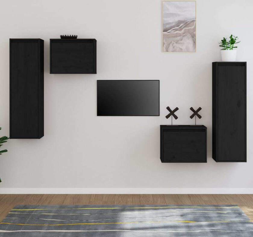 TV-benker 4 stk svart heltre furu