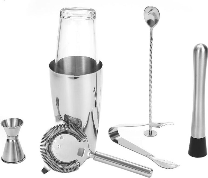 7-delt cocktailshaker i rustfritt stål med 800 ml Boston shaker