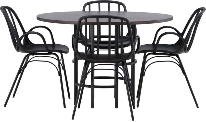 Copenhagen spisegrupper bord mocca og 4 Dyrön stoler svart.