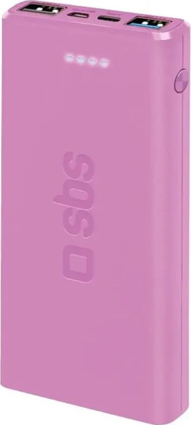 Powerbank m. 2x USB-A & 1x USB-C 10W - 10.000 mAh - Pink