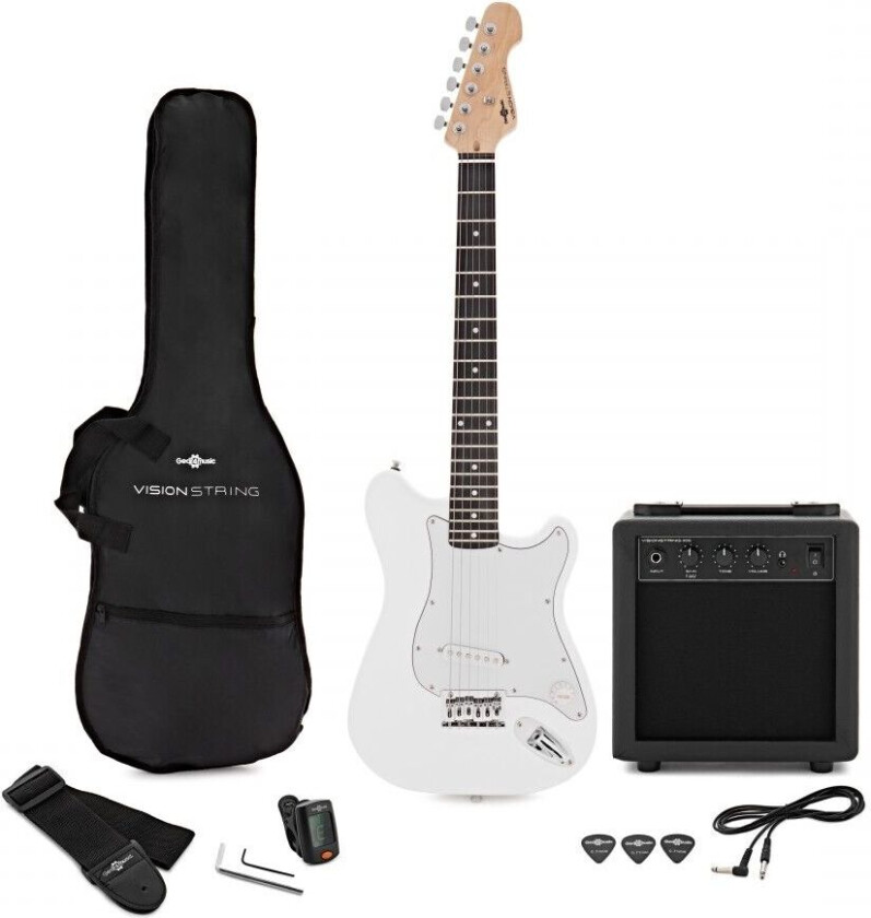Gear4Music VISIONSTRING 3/4 Elektrisk Gitarpakke Hvit