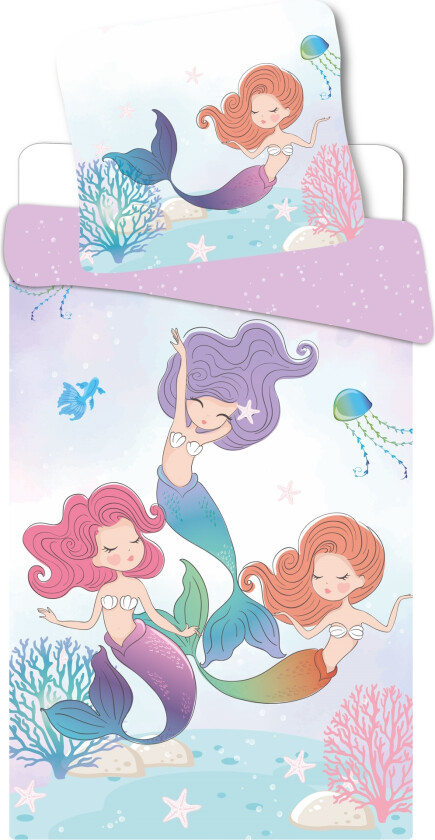 Havfrue sengetøy - 100% myk bomull - 140x200 cm - Vendbart sengesett