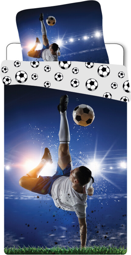 Sengetøy med fotballmotiv - 100 % myk bomull - 140x200 cm - Vendbart sengesett