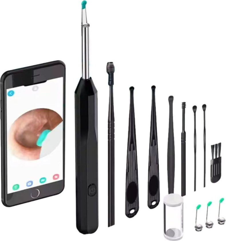 Bilde av Ørerens med kamera trådløst otoskop ørevoksfjerner svart