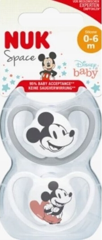 Nuk Silikonsmokk Str 1 Disney Mickey Space 2 Stk Grå/hvit