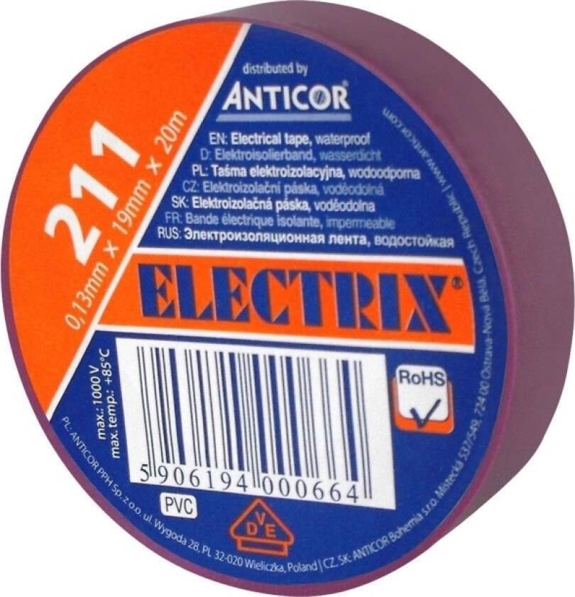 Electrical insulating tape PVC violet 19mm 20m