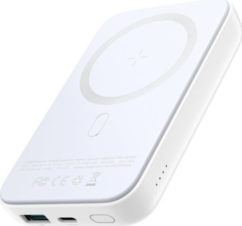 Universal JR-W020 20W Mini magnetic wireless power bank 10000mAh White with USB to Type-C 0.25m Cable White