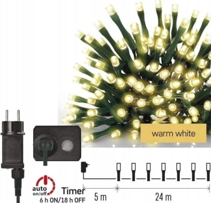 Emos Juletrelys XMAS classic TIMER 6W 240LED 24m IP44 varmhvit D4AW05