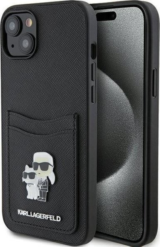 Case Karl Lagerfeld KLHCP15SSAPKCNPK iPhone 15 6.1" black black hardcase Saffiano Cardslot Karl&Choupette Metal Pin