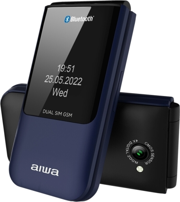 Aiwa FP-24BL, Clamshell, Dobbel SIM, 6,1 cm (2.4"), 0,3 MP, Bluetooth, Sort, Blå