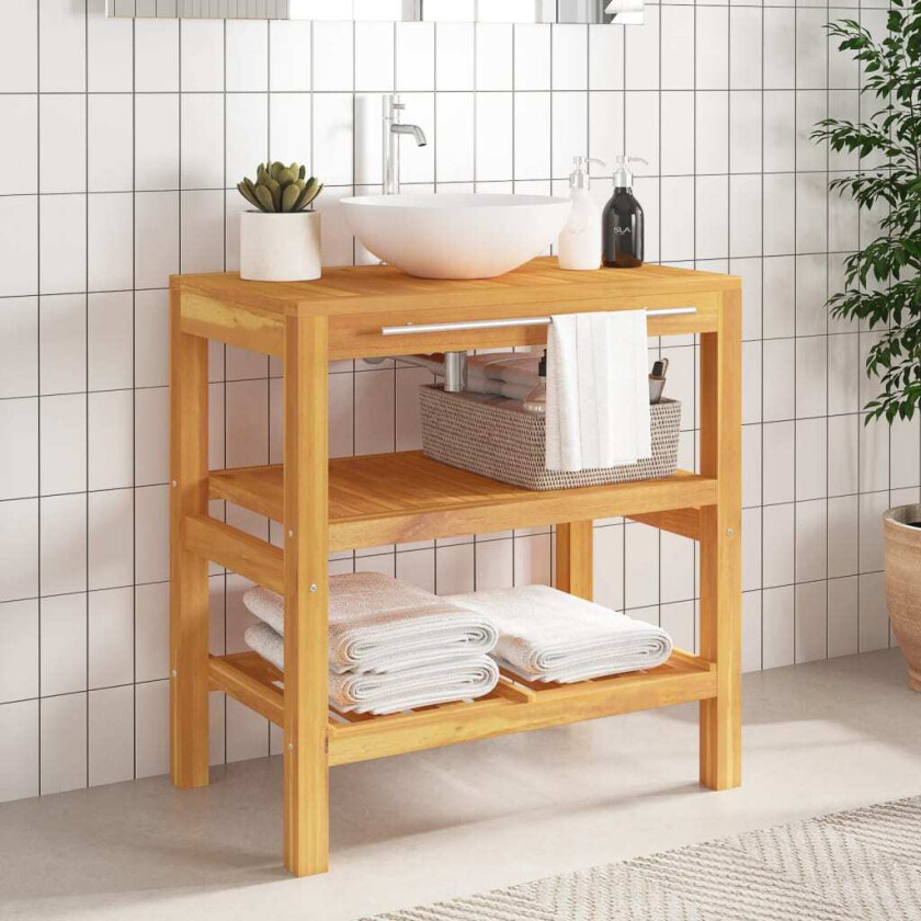 Servantskap for bad med 2 hyller 74x45x75 cm heltre