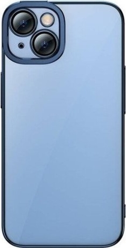 Glitter Transparent Case and Tempered Glass set for iPhone 14 (blue)