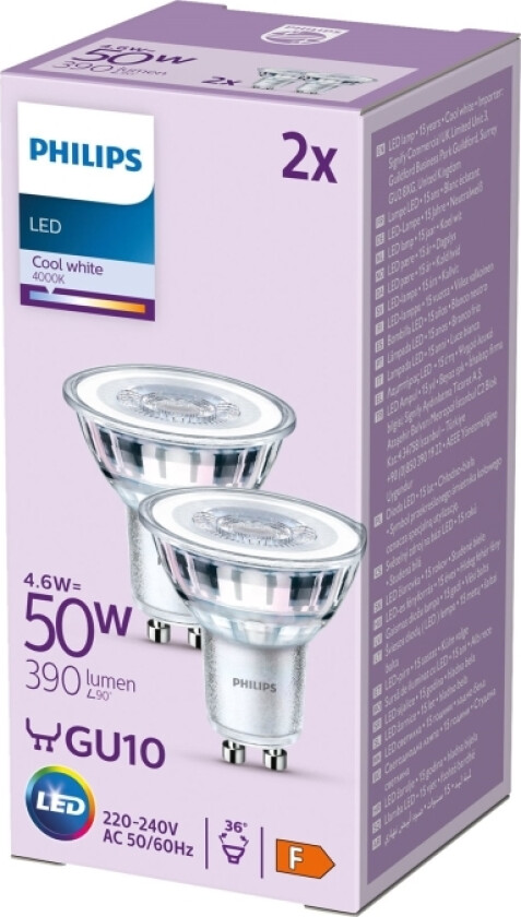 LED-lyspære Classic 4,6W/840 (50W) 36° 2-pack GU10