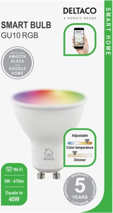 Smart GU10 RGB, WiFi, 5W, 2700K-6500K, dimbar