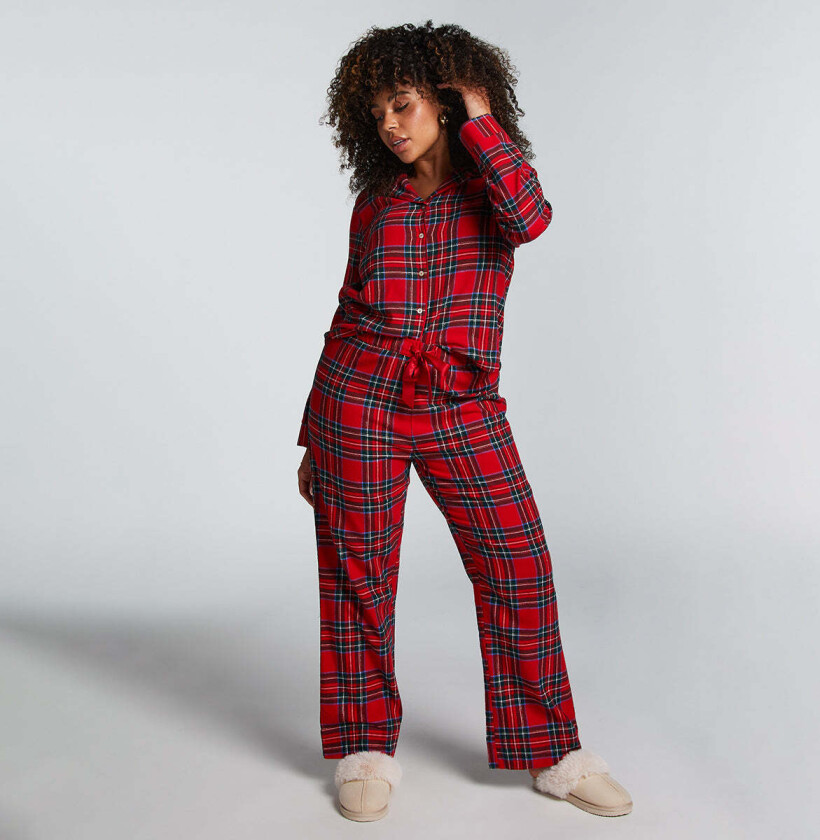 Flannel Twill Check pyjamas, rød, Størrelse: XL, Kvinner