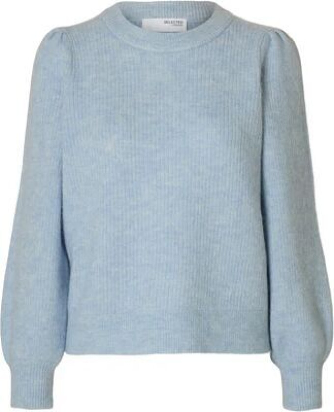 Lulu Ls Knit Rib O-Neck Noos - Cashmere Blue Melange XL