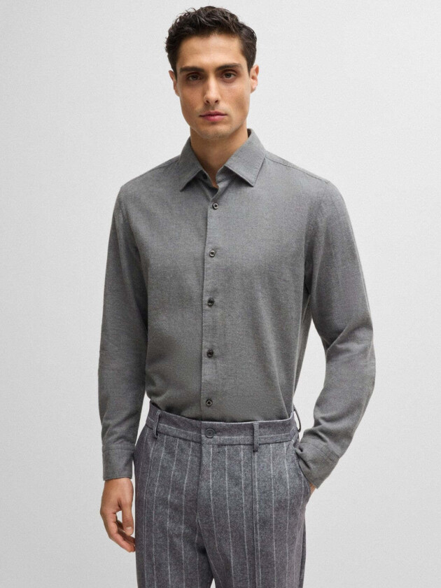 CASUAL FIT SHIRT IN COTTON TWILL Grå, XXL