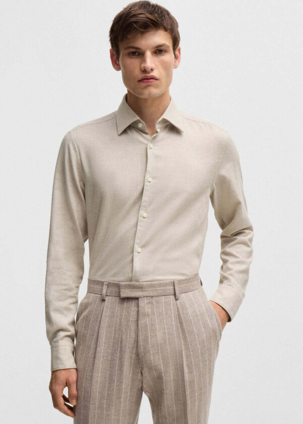 CASUAL FIT SHIRT IN COTTON TWILL Beige, S