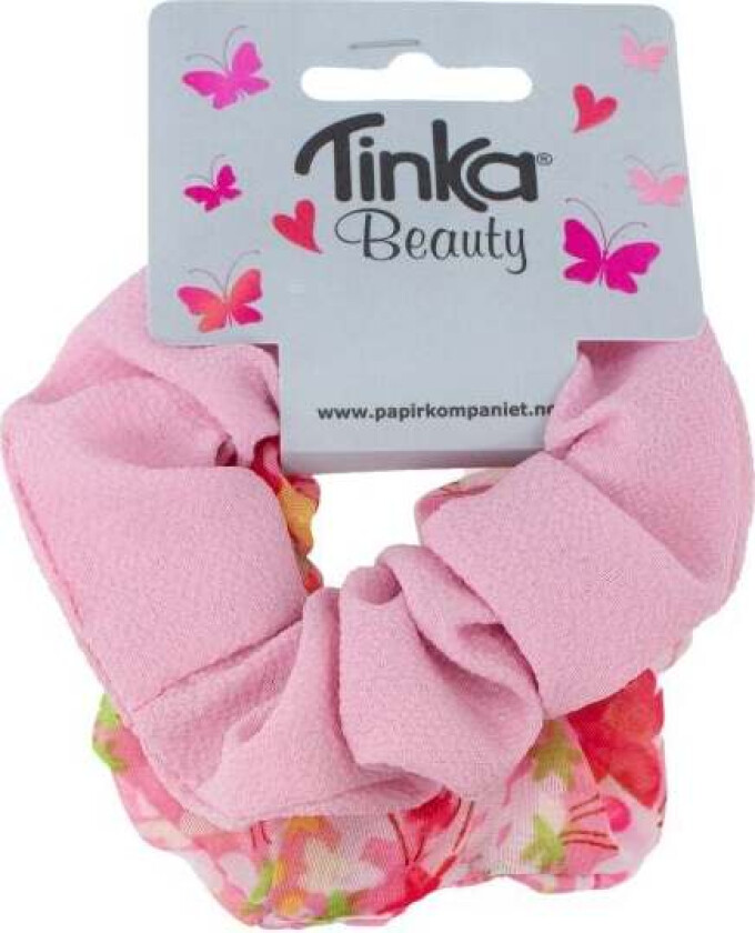 Hårstrikk Scrunchie Blomst/Rosa 2Stk
