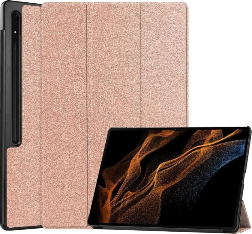 Samsung Galaxy Tab S10 Ultra Tri-Fold Kunstskinn Deksel m. Stativfunksjon - Rose Gull