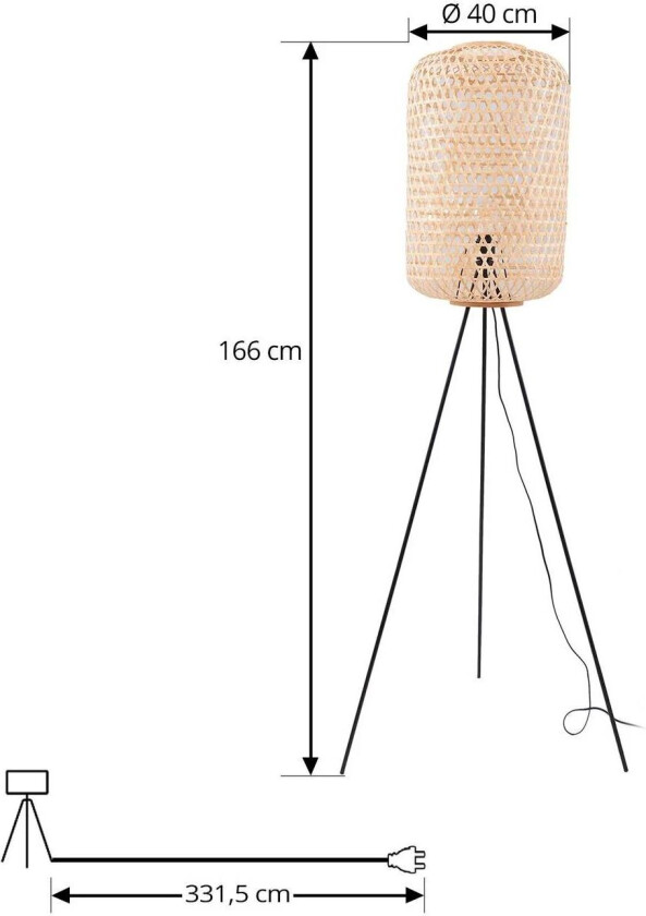 gulvlampe Jorick, bambus, svart, stativ