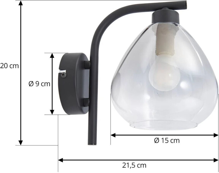 Pendura vegglampe, Ø 15 cm, svart, glass