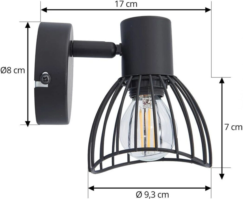 taklampe Piena, svart, 1 lyskilde, metall, Ø 9,3 cm