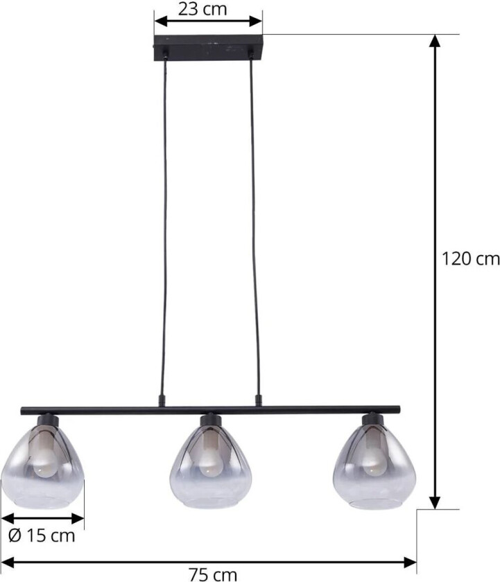hengelampe, svart, glass, lengde 75 cm