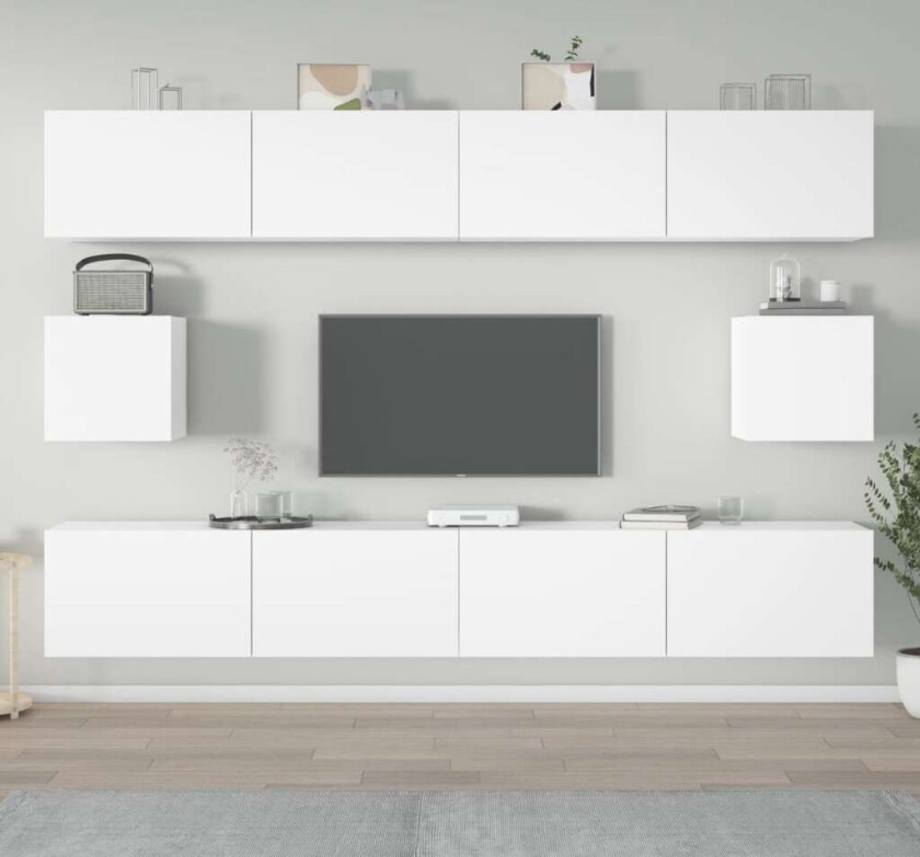 TV-skapsett 6 deler hvit konstruert tre