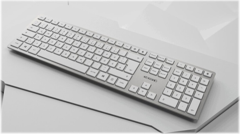 Cherry Dw 9100 Slim - Tastatur- Og Mussett - Trådløs - 2.4 Ghz, Bluetooth 4.2 - Qwerty - Storbritannia - Hvit, Sølv